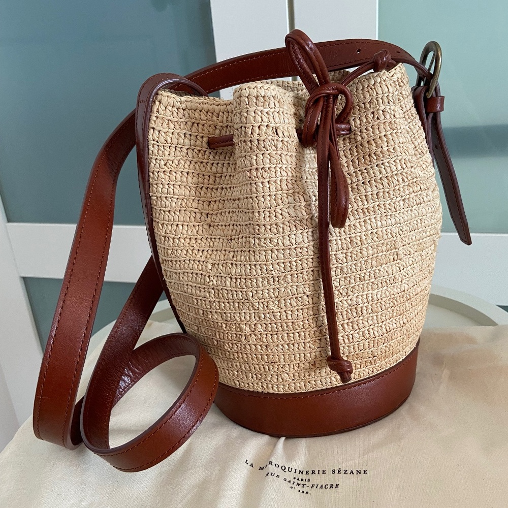 Sezane Mini Farrow Raffia Bucket Bag